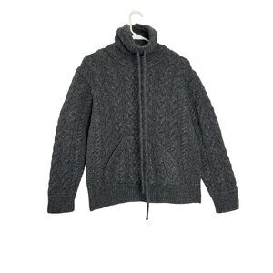 Aran Sweater Market Women's Gray Cable Knit 100%Merino Wool Turtleneck Sweater M